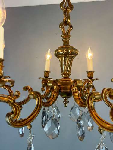 French Gilded Bronze 6 Light Antique Chandelier