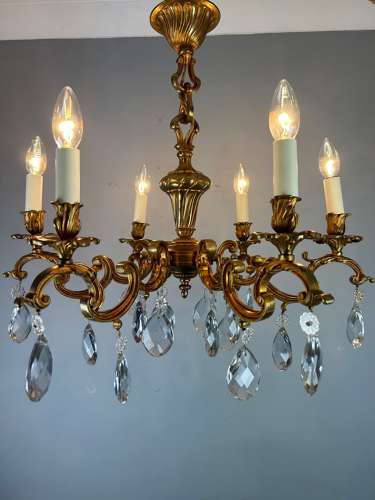 French Gilded Bronze 6 Light Antique Chandelier