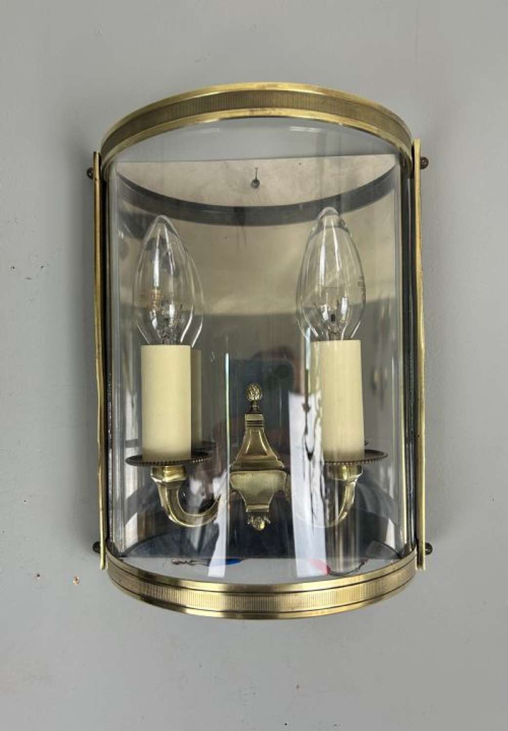 Single French Antique Polished Brass Convex Half Lantern Wall Light