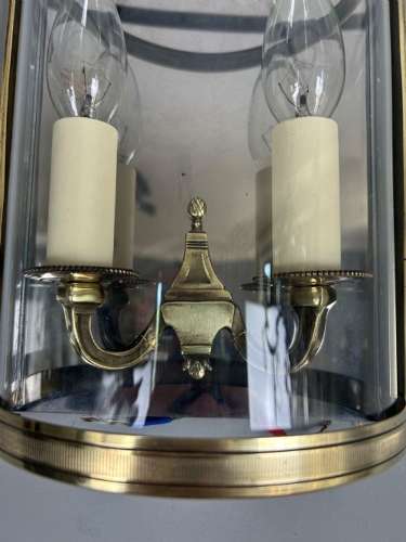 Single French Antique Polished Brass Convex Half Lantern Wall Light