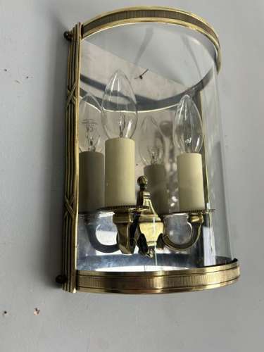 Single French Antique Polished Brass Convex Half Lantern Wall Light