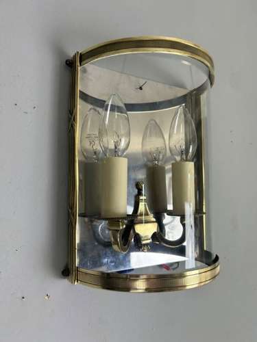 Single French Antique Polished Brass Convex Half Lantern Wall Light