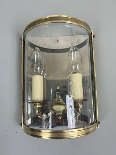 Single French Antique Polished Brass Convex Half Lantern Wall Light