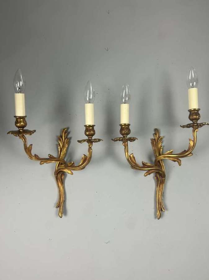Pair Of French Gilt Brass Antique Wall Lights