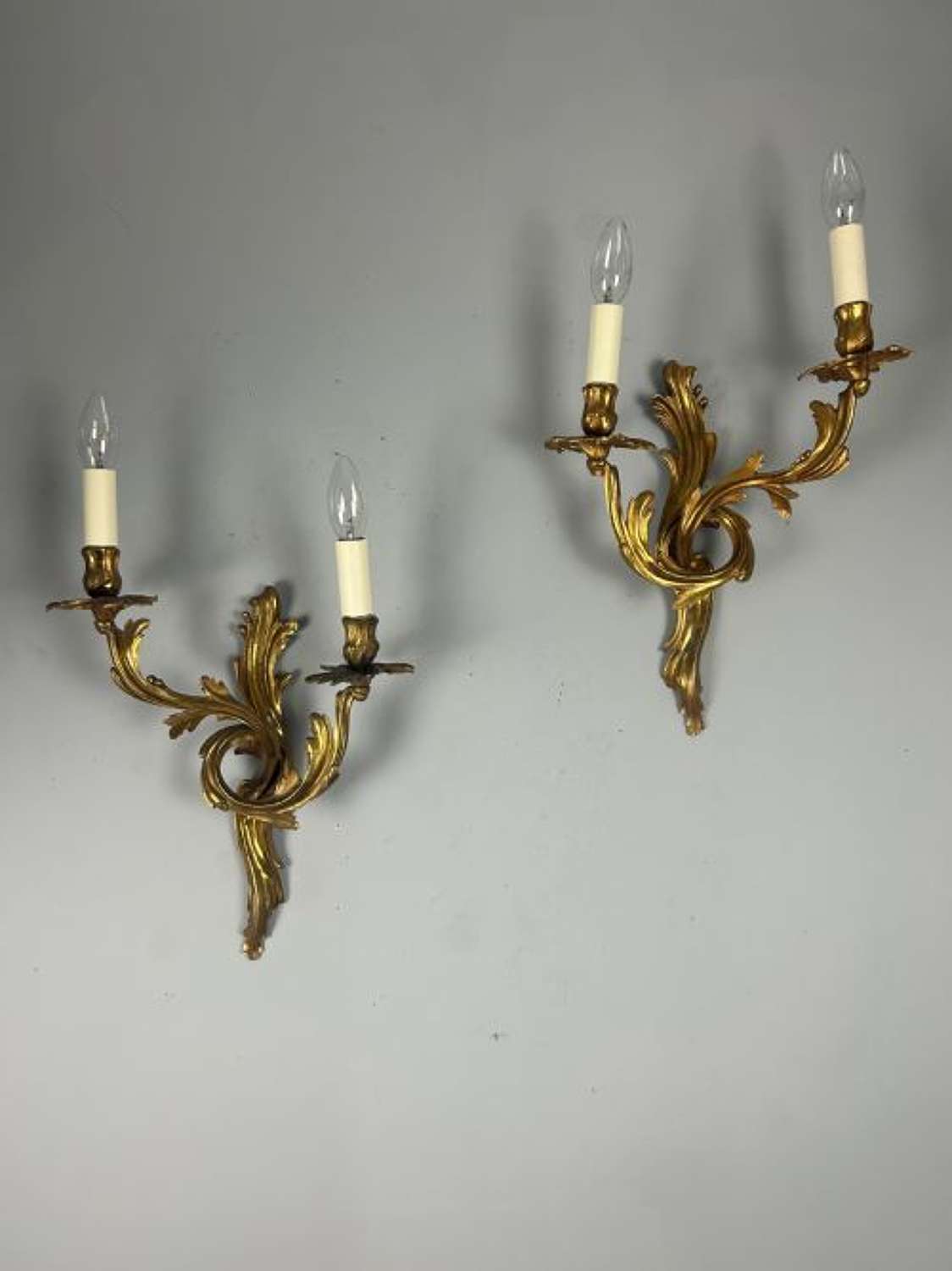 Pair Of French Gilt Brass Antique Wall Lights