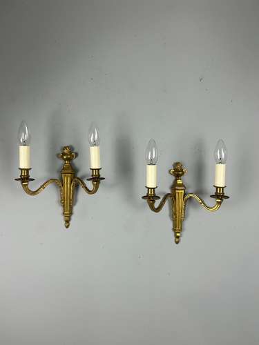 Pair Of French Gilt Brass Antique Wall Lights, Rewired