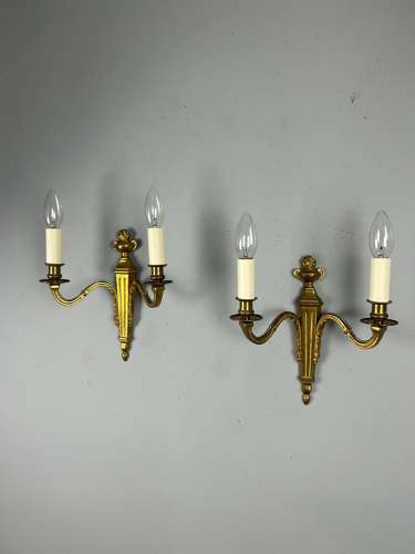 Pair Of French Gilt Brass Antique Wall Lights, Rewired