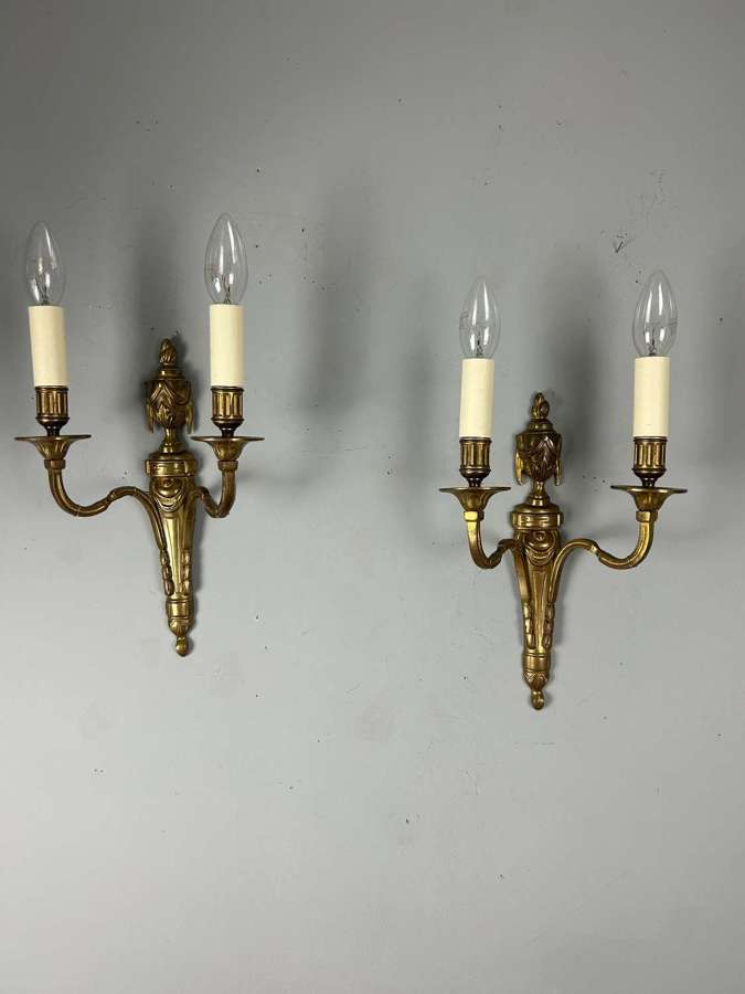 French Pair Of Gilt Brass Antique Wall Lights