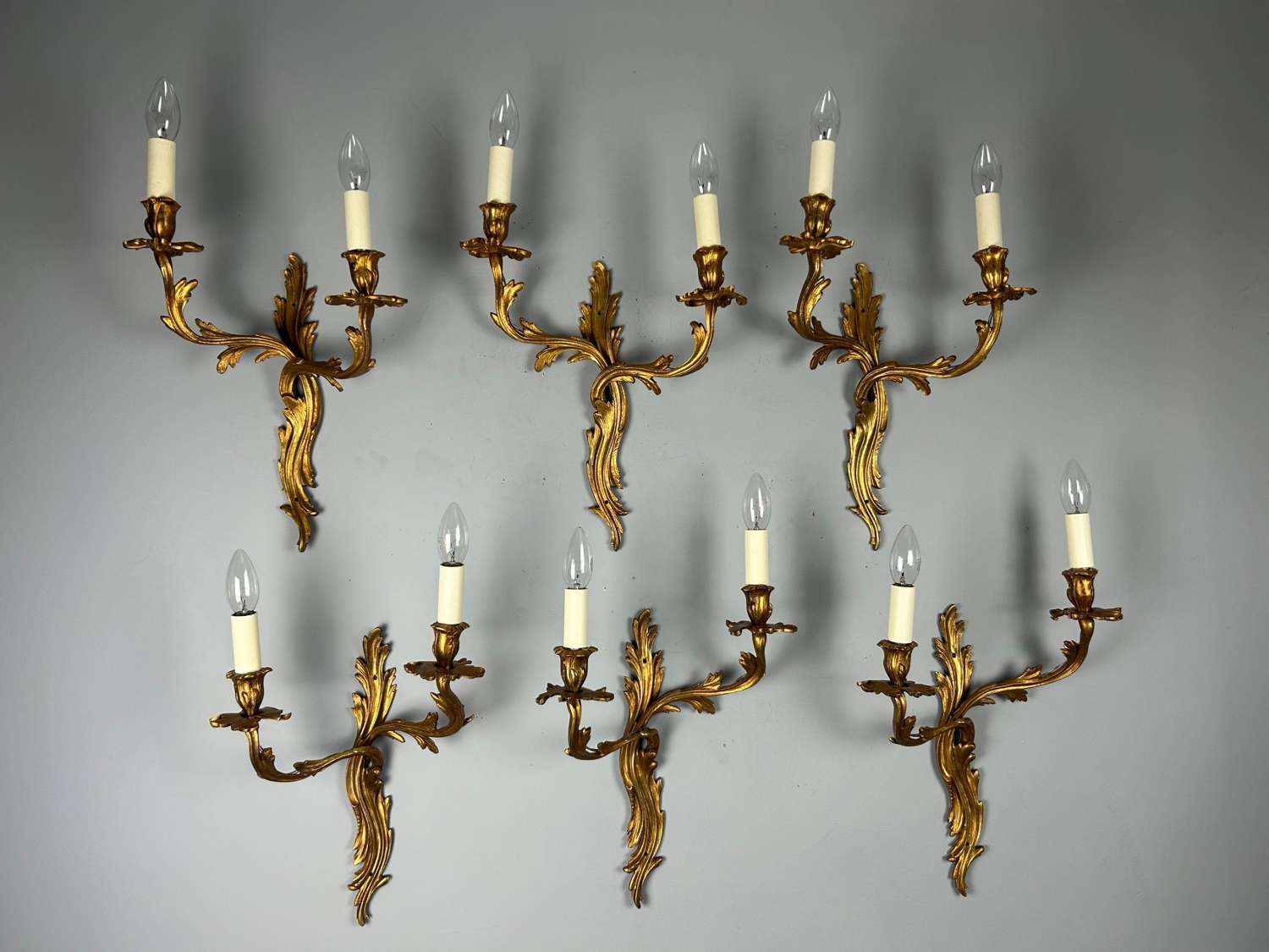 Set Of 6 Large Rococo Gilt French Antique Wall Lights