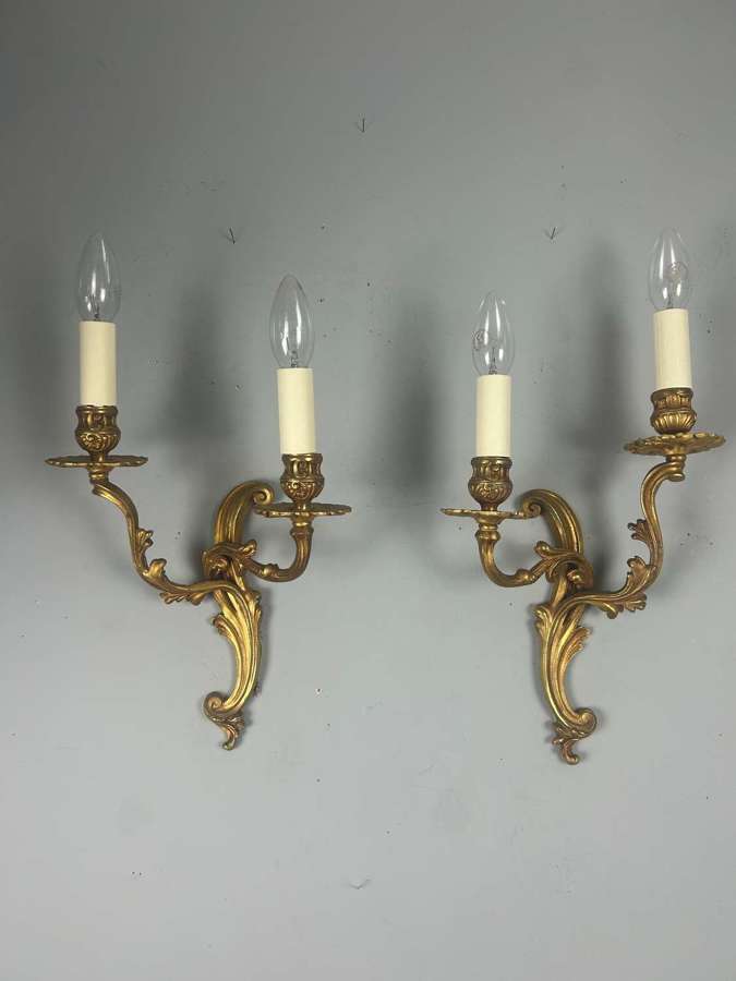 Pair Of French Gilded Twin Arm Antique Wall Lights