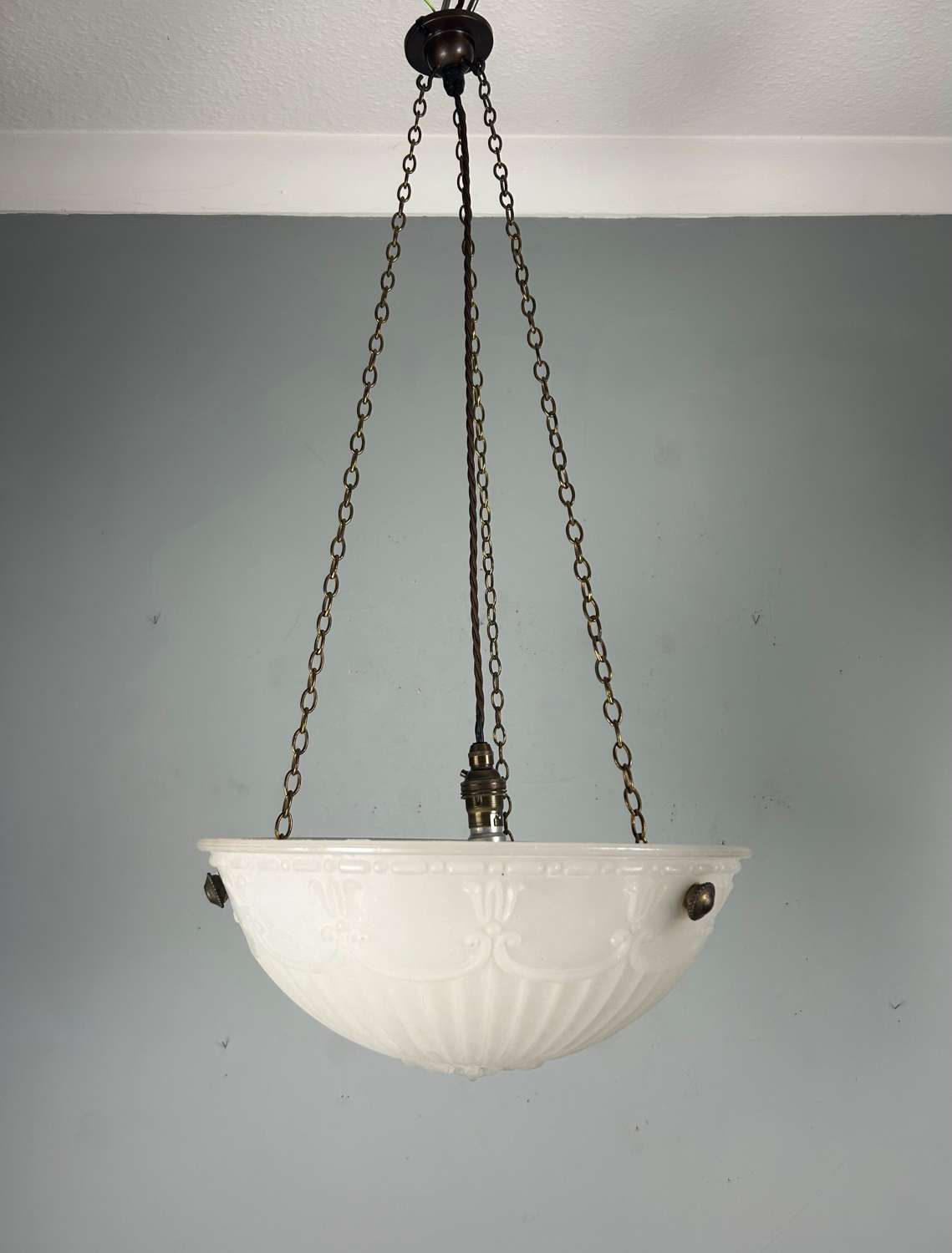 Edwardian Moonstone Plafonnier Ceiling Light, Chandelier, Original Sha