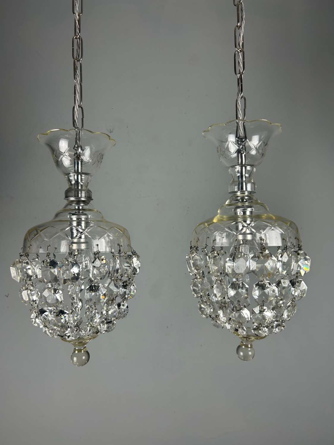 Pair Of Lustre Chandelier Ceiling Lights, Rewired