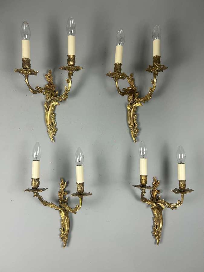 Set Of 4 Gilt French Antique Wall Lights, Rewired