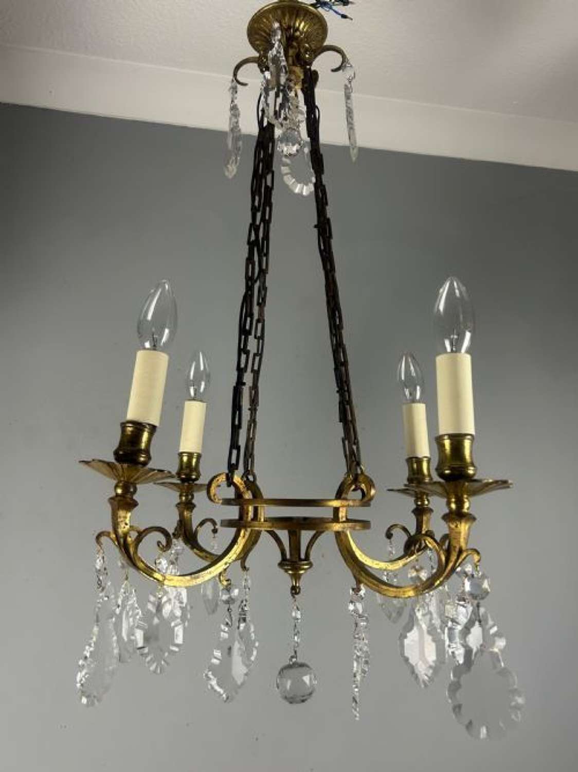 Fine French Antique 4 Light Chandelier, Ceiling Light, Rewired