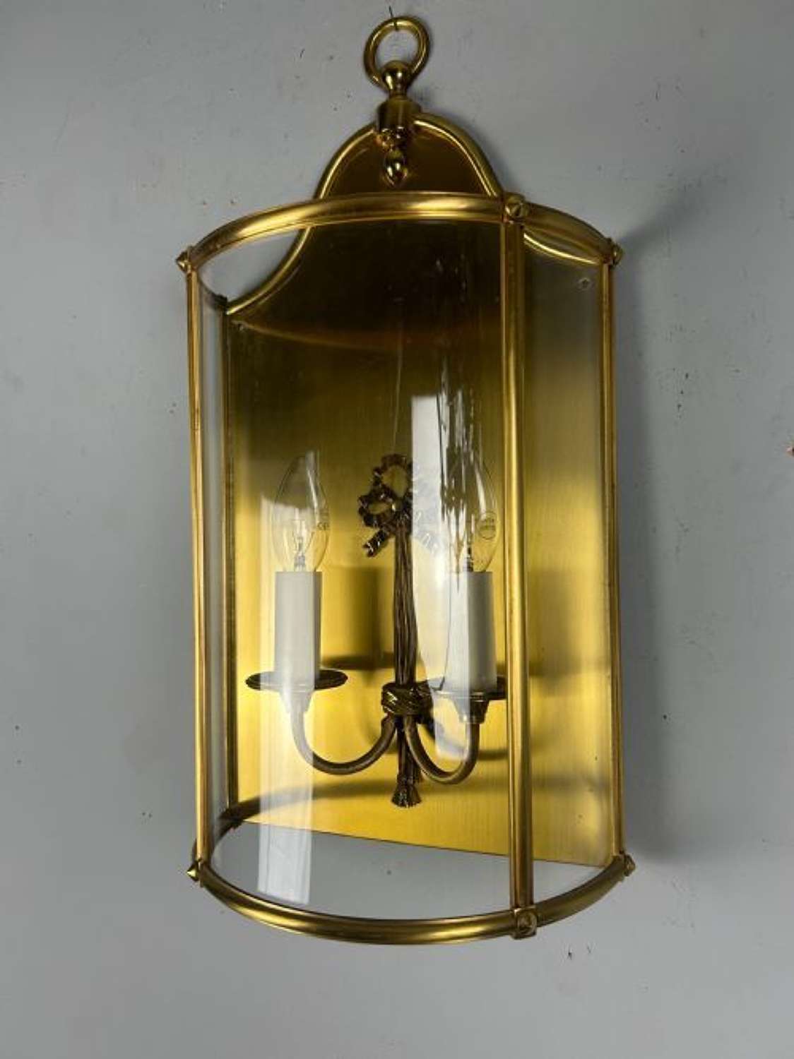 Single French Large Brass Convex Half Lantern Wall Light