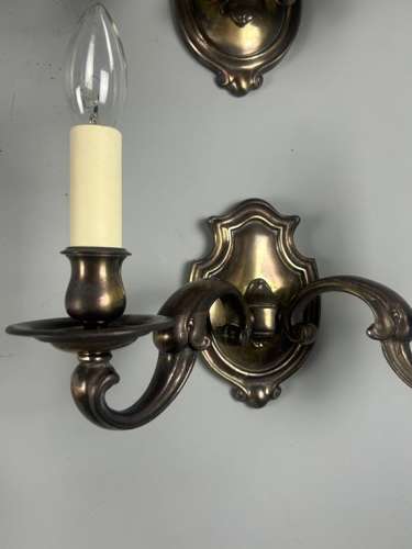 Set of Five Aged Brass English Shield Antique Wall Lights, Rewired
