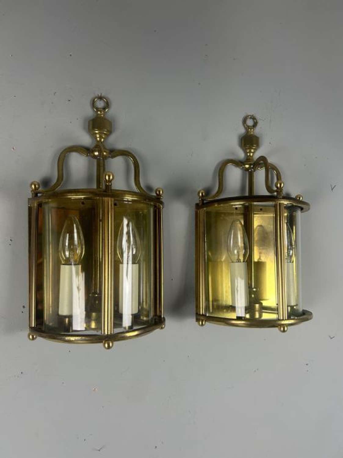 Pair of French Brass Half Wall Lantern Antique Wall Lights