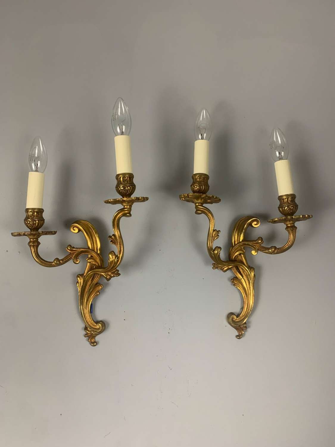 Pair Of French Gilded Twin Arm Antique Wall Lights