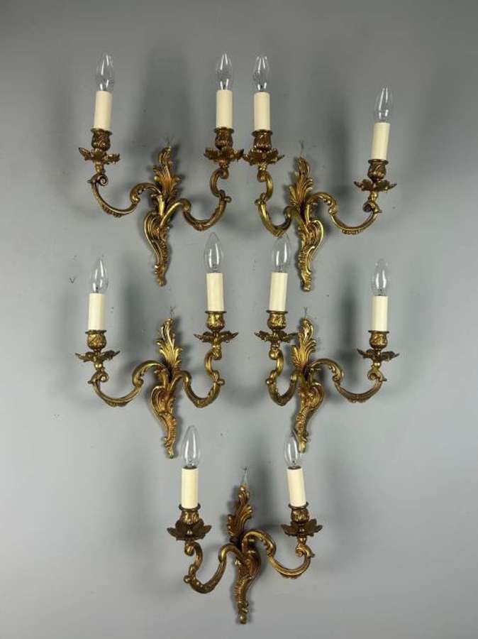 Set of 5 French Gilt Brass Antique Wall Lights