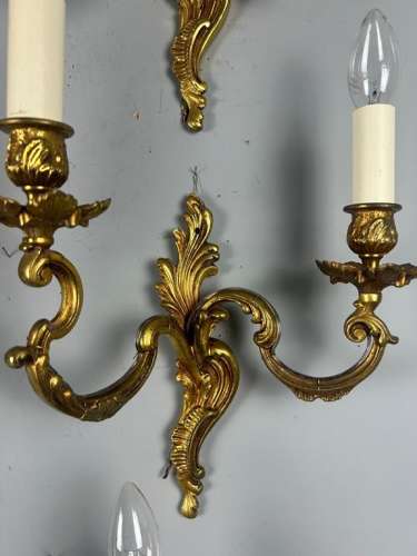 Set of 5 French Gilt Brass Antique Wall Lights