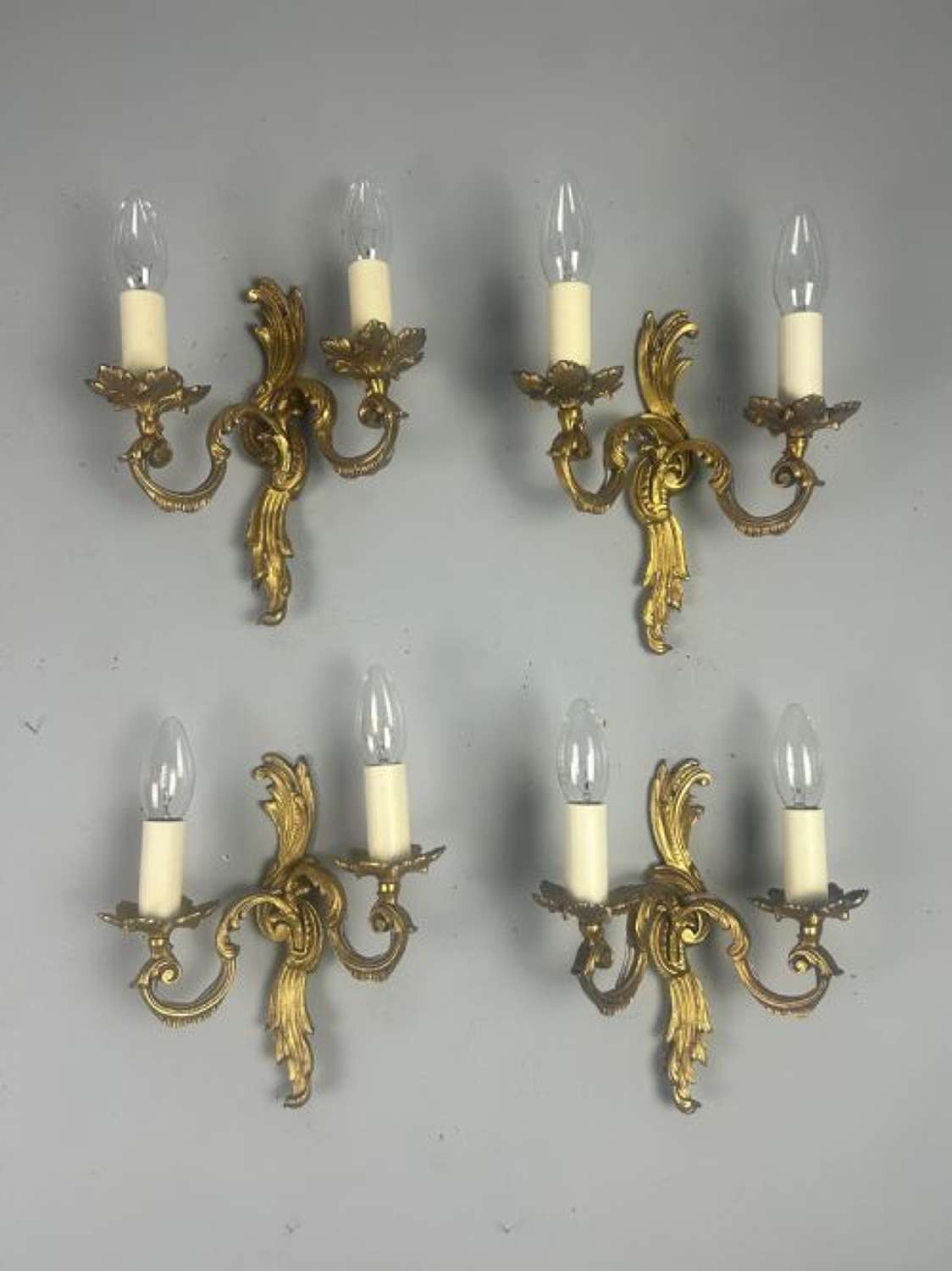 Set of 4 French Gilded Twin Arm Antique Wall Lights