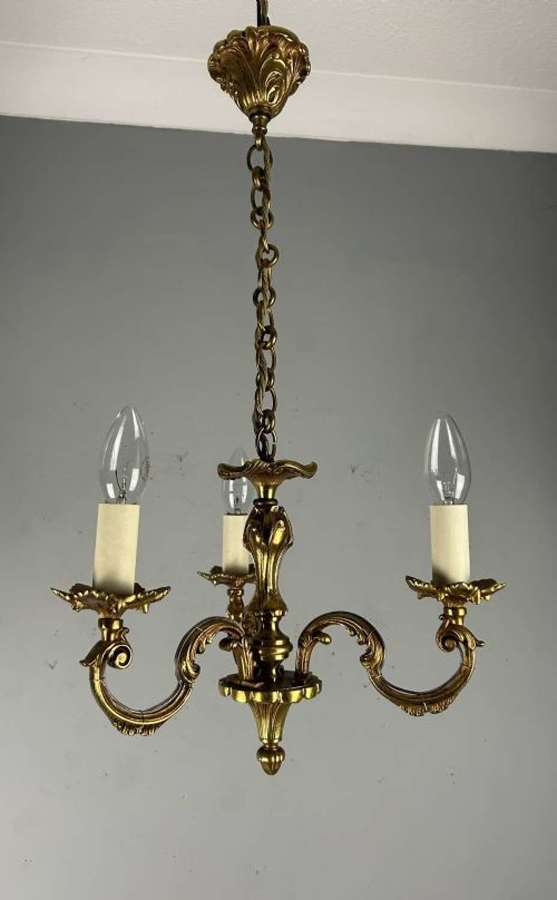 French Triple Light Antique Chandelier, Rewired