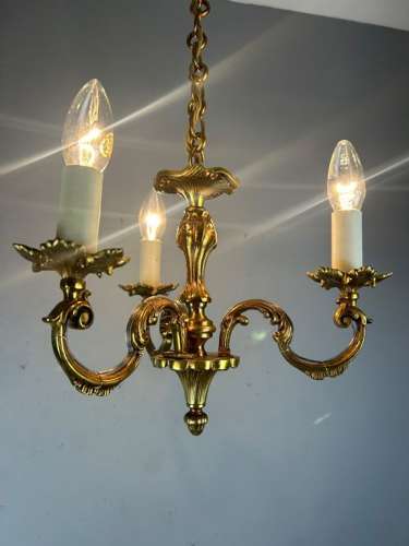 French Triple Light Antique Chandelier, Rewired