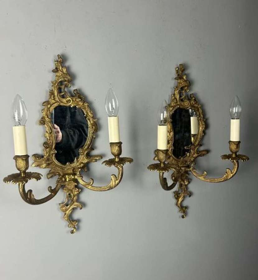French Pair Of Gilded Antique Girandoles, Wall Lights