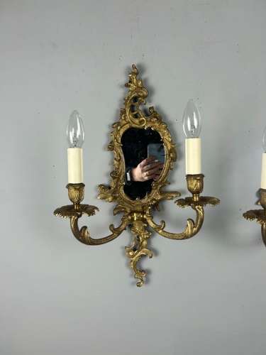 French Pair Of Gilded Antique Girandoles, Wall Lights
