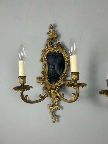 French Pair Of Gilded Antique Girandoles, Wall Lights