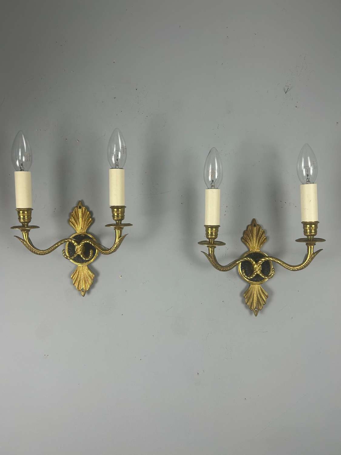 Pair Of French Gilt Brass Empire Antique Wall Lights, Rewired