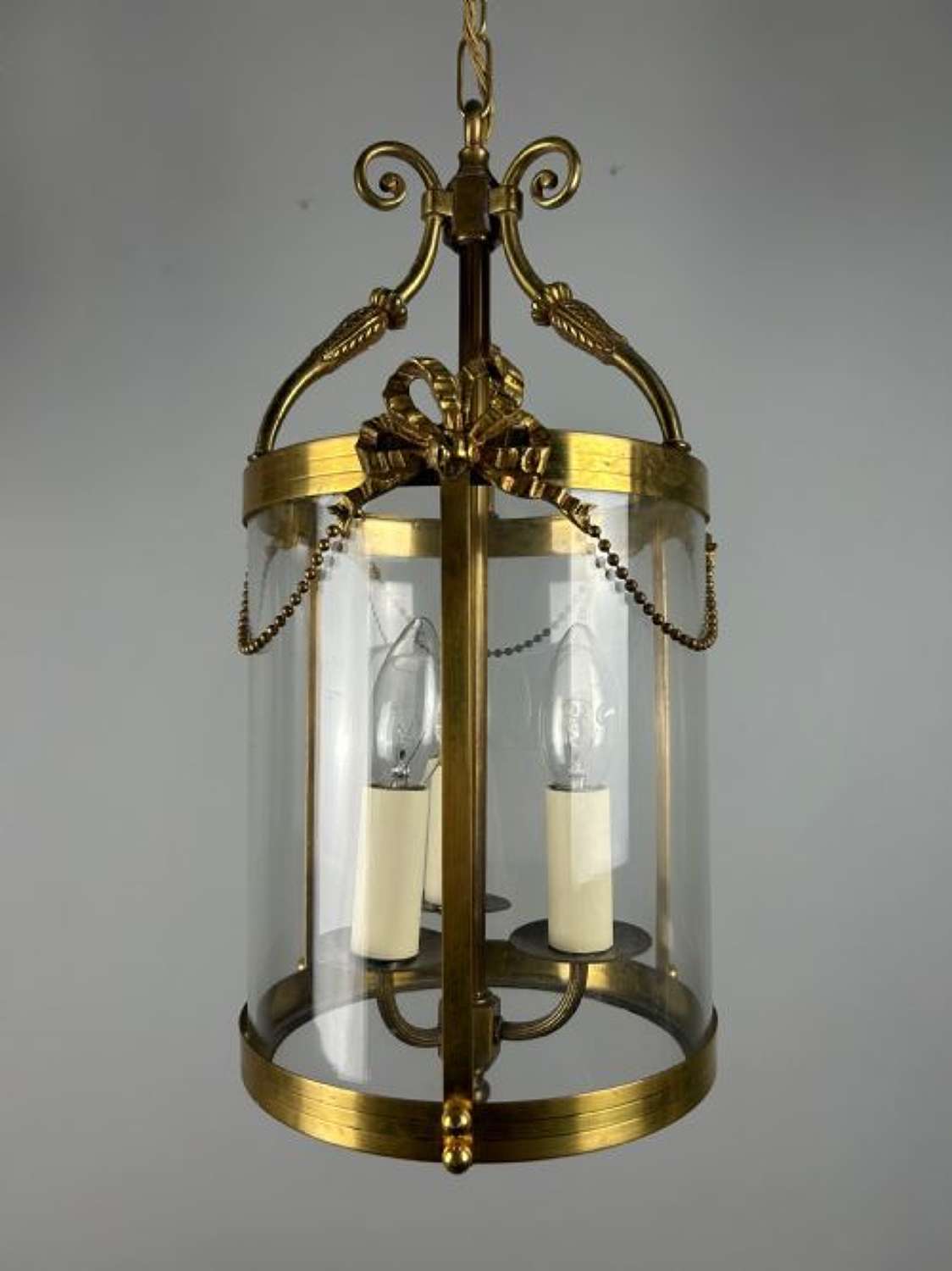 French Triple Light Brass Antique Lantern