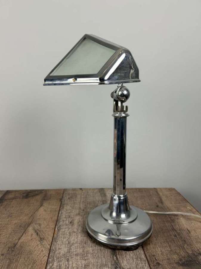 Art Deco Chrome And Milk Glass Adjustable Desk Lamp By Pirouette