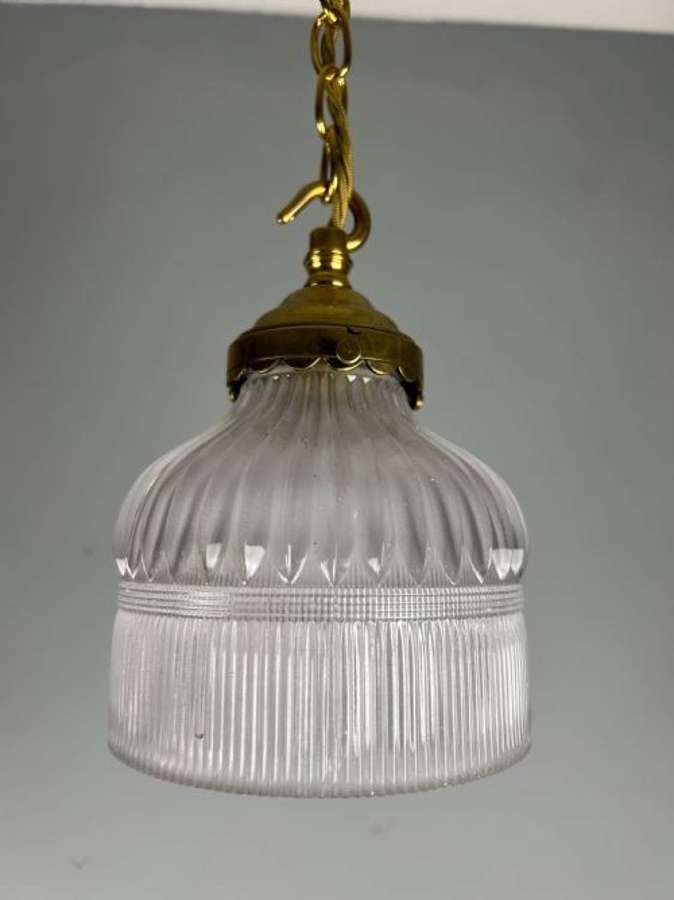 Antique Holophane Pendant Ceiling Light, Original Shade, Rewired And P