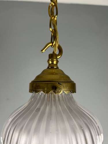 Antique Holophane Pendant Ceiling Light, Original Shade, Rewired And P