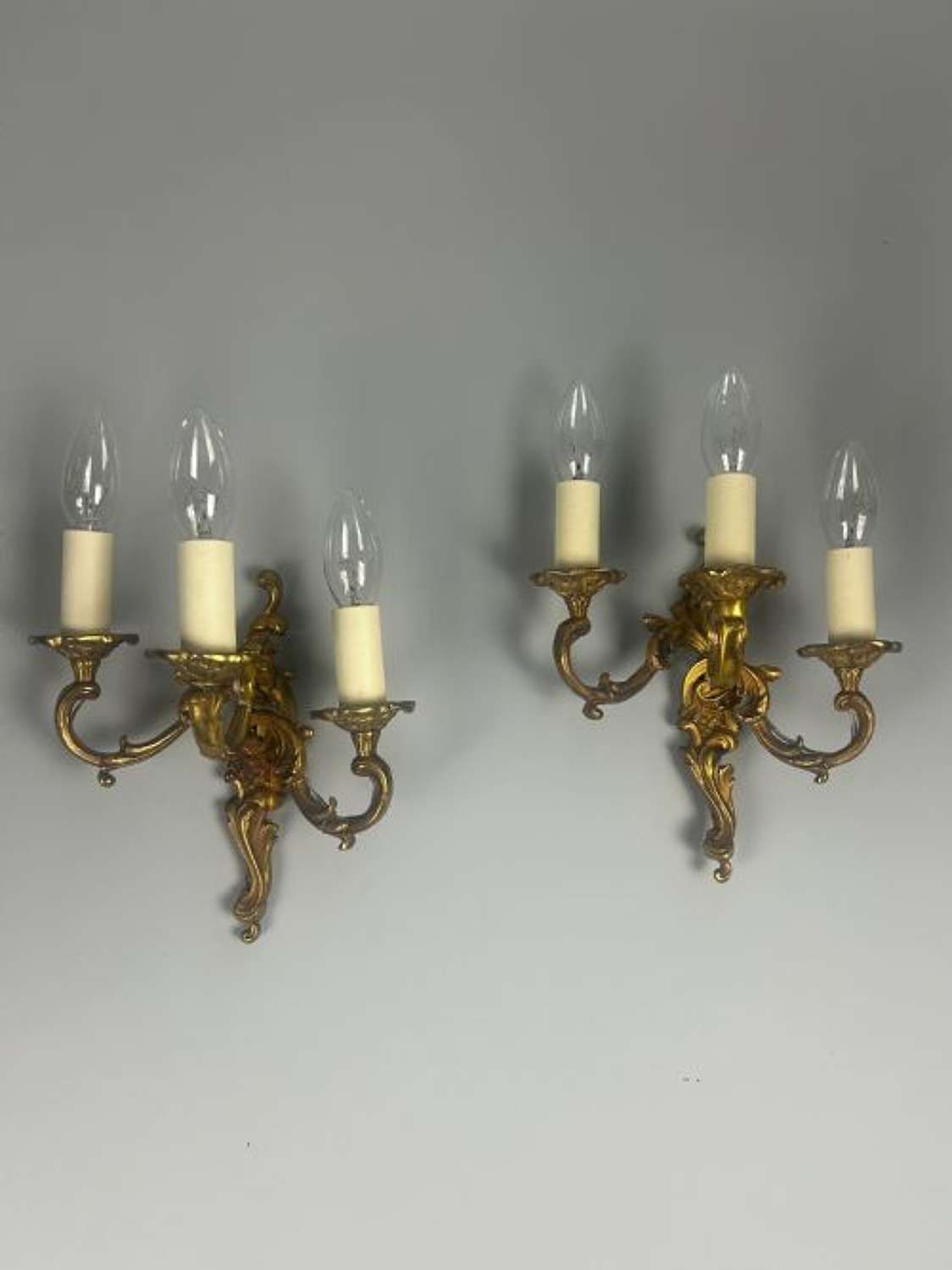 Pair Of French Triple Arm Bronze Antique Wall Lights