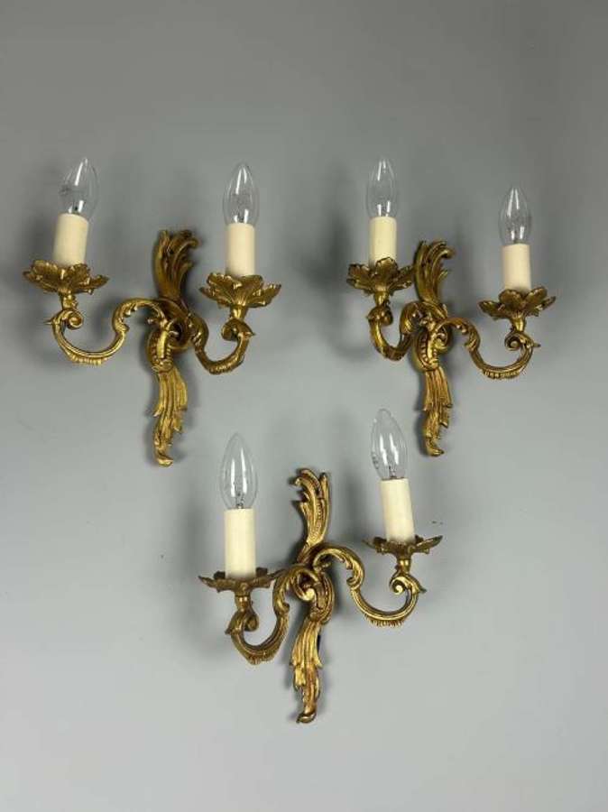 Set of 3 French Gilded Twin Arm Antique Wall Lights