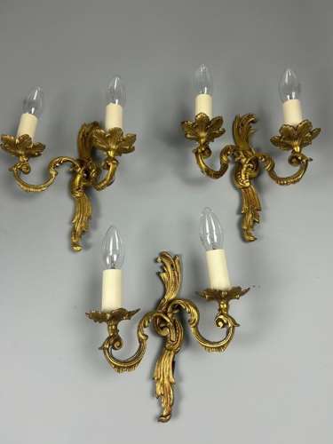 Set of 3 French Gilded Twin Arm Antique Wall Lights