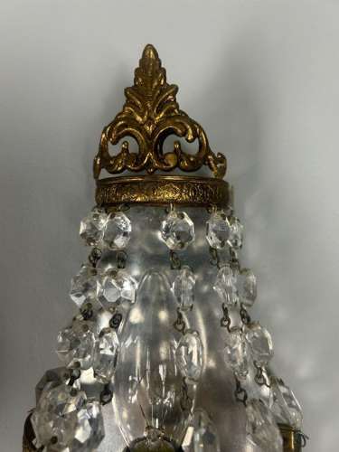 Pair of Single Light French Montgolfier Crystal Wall Lights