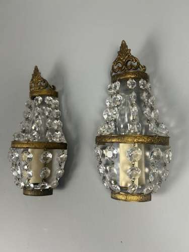 Pair of Single Light French Montgolfier Crystal Wall Lights