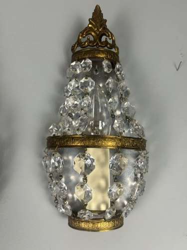 Pair of Single Light French Montgolfier Crystal Wall Lights
