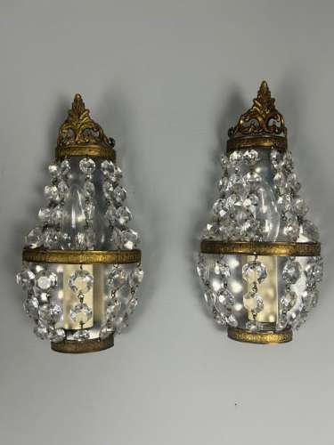Pair of Single Light French Montgolfier Crystal Wall Lights