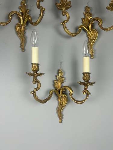 Set of 3 French Gilt Brass Antique Wall Lights, Rewired