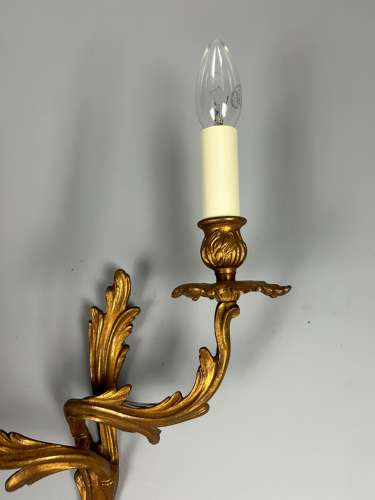 French Pair Of Gilded Brass Antique Wall Lights