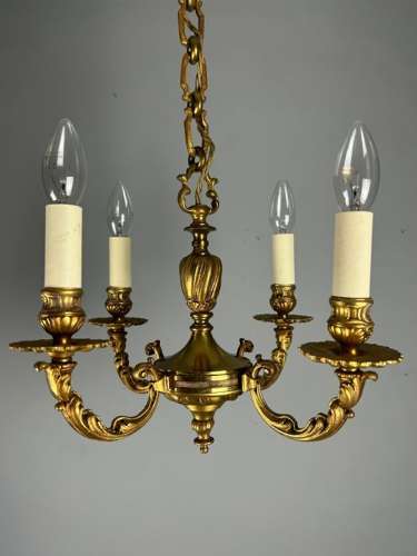French Gilt Brass 4 Light Antique Chandelier
