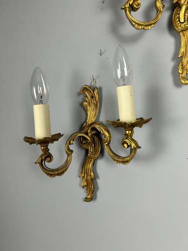 Set Of 5 French Gilded Twin Arm Antique Wall Lights