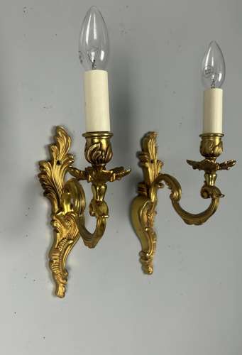 French Pair Of Single Arm Antique Bronze Wall Lights