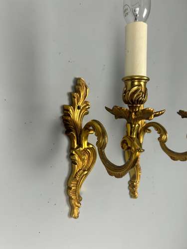 French Pair Of Single Arm Antique Bronze Wall Lights