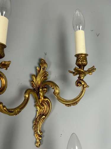 Set Of 4 French Gilded Twin Arm Antique Wall Lights, Rewired