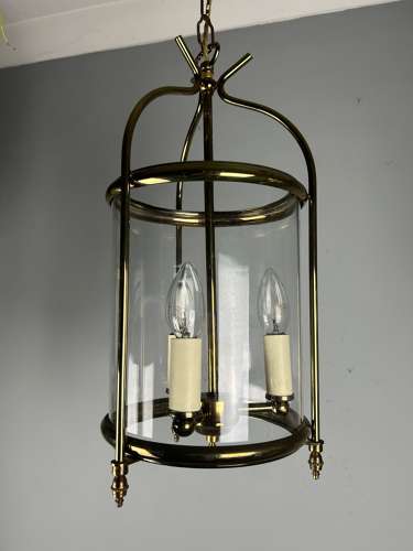 French Triple Light Aged Brass Lantern, Rewired